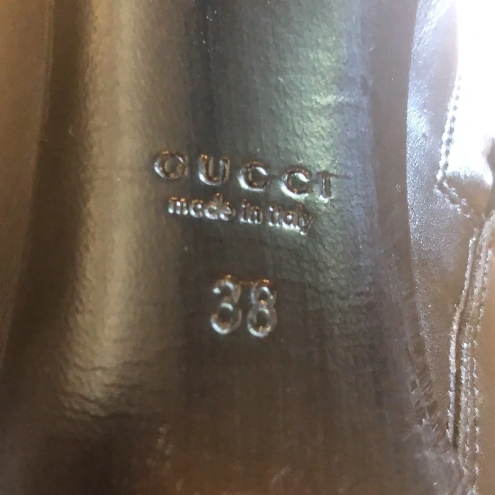 Gucci Black, Gold Buckle & Zipper Booties, Size 38 w/ Heel, Excellent Condition - Picture 10 of 11